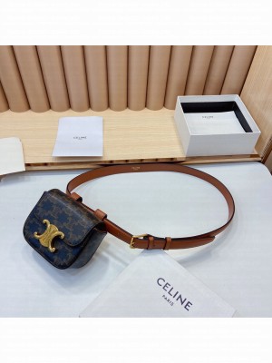 CELINE BELT BAG TRIOMPHE BELT IN TRIOMPHE CANVAS AND CALFSKIN TAN