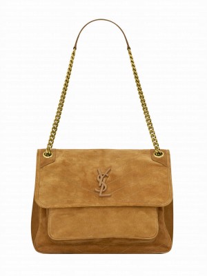 Saint Laurent Niki Medium In Suede And Smooth Leather 498894 Coffee