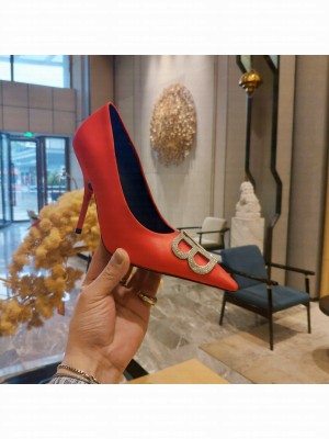 Balenciaga Crystal BB Logo 85mm Satin Orange Pumps 2022