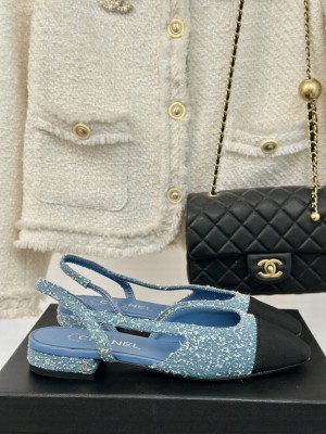 Chanel Strass & Grosgrain Slingback Flat G31318 Blue 2024