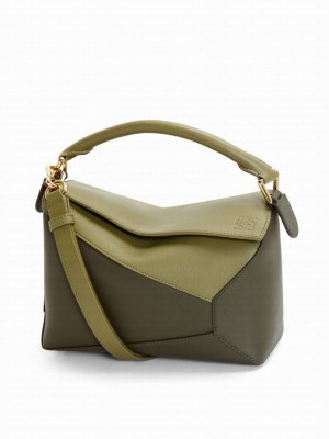 Loewe Small Puzzle Bag In Classic Calfskin Green
