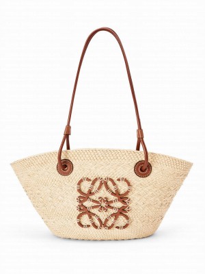 Loewe Small Anagram Basket Bag In Iraca Palm And Calfskin Coffee