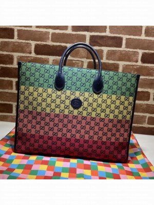 Gucci GG shopping bag 659980 Green&yellow&red& powder