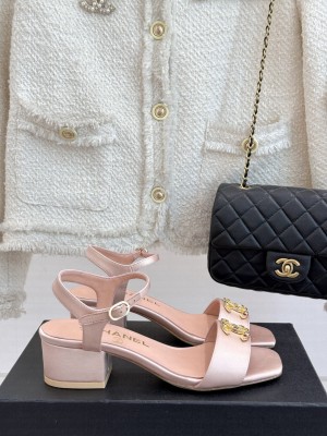 Chanel Silk CC 5cm Sandals Beige 2025 