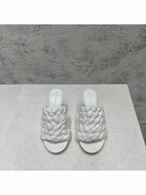 BOTTEGA VENETA Dot Wave 9cm Lambskin Intreccio pleated leather Mules Sandals White 2022 Collection