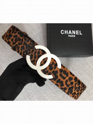 Chanel Width 5.3cm Leather Belt Leopard with White CC Logo