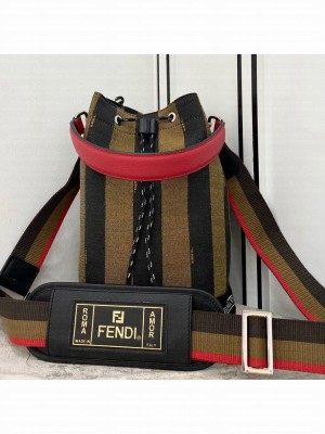 Fendi Men's Small Striped Drawstring Bucket Bag Brown/Black  2021 Collection
