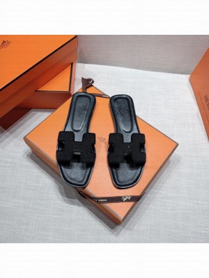 Hermes Oran Flat slippers with rhinestone 058 2021 Collection