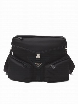 Prada Hot-nylon and leather shoulder bag Black