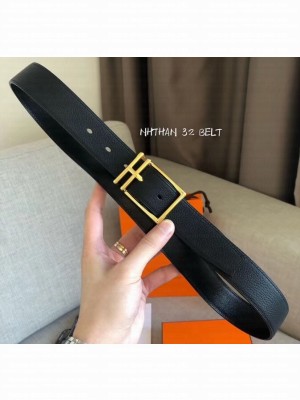 Hermes Width 3.2cm Nathan 32 Reversible Leather Belt Black