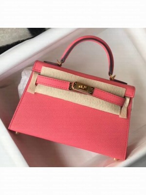 Hermes Mini Kelly II Handbag in Original Epsom Leather Rouge Pink(Gold Hardware) Collection