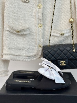 Chanel Satin Bow Flat Black/White 2024
