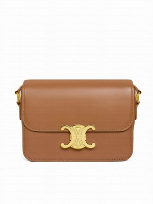 Celine Teen Triomphe Bag In Shiny Calfskin Coffee