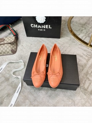 Chanel Ballerina Flats Lambskin Leather Spring/Summer 2021 Collection,Light Orange