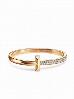 Tiffany Women's T1 Wide Diamond Hinged Bangle Golden
