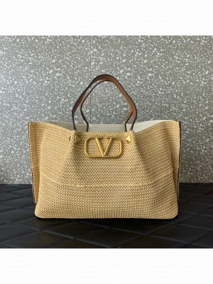 VALENTINO Medium RAFFIA MACRAME Shoulder Bag 0330L Apricot