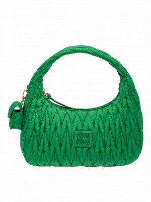 Miu Miu Wander Matelasse Regenerated Nylon Hobo Bag Green