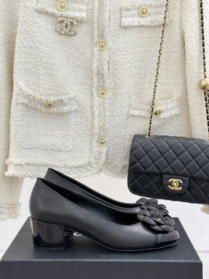 Chanel Lambskin Pumps with Camellia Bloom Charm Black 2025