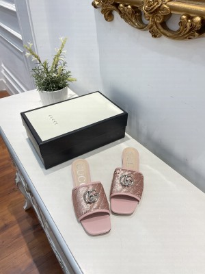 Gucci GG Sequins Slide Sandals Pink 2021 Collection