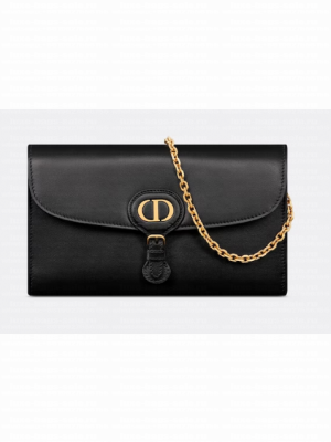 DIOR BOBBY EAST-WEST POUCH WITH CHAIN Smooth Calfskin S5703UBP BLACK