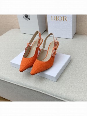 DIOR HEEL 6.5CM J'ADIOR SLINGBACK PUMPS IN COTTON EMBROIDERY ORANGE 2022 COLLECTION