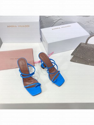 AMINA MUADDI Naima Crystal Mule Sandals Blue 2021 Collection