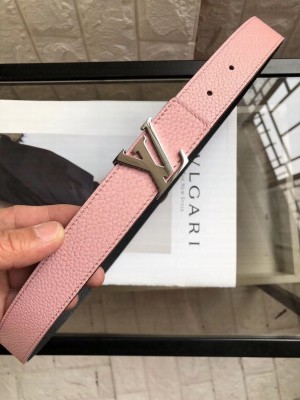 Louis Vuitton Reversible Grained Calfskin Belt 30mm with LV Buckle Pink Collection