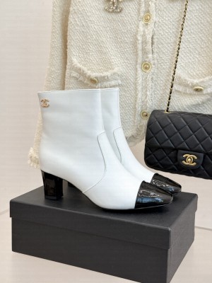 Chanel Calfskin Heel Short Boots white