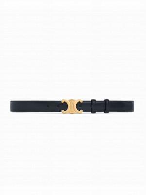 Celine Medium 25mm Triomphe Belt In Taurillon Leather Black
