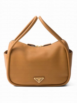 Prada Leather Handbag 1BA451 Coffee