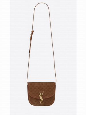 Yves Saint Laurent KAIA SMALL SATCHEL IN SUEDE WITH BRAID MOTIF 74025 BRUN CLAIR