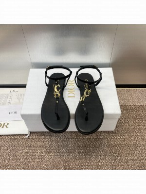 Dioriviera C'est Dior Thong Sandal Black Calfskin