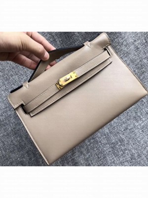 Hermes Kelly 22 Clutch Bag In Original Swift Leather Light Gray