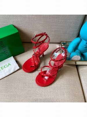 Bottega Veneta Dot Leather Ankle Wrap Sandals 9cm Red 2021 Collection