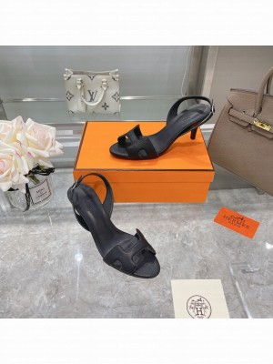 Hermes Leather Heeled Sandals 7cm Black 2021 Collection 
