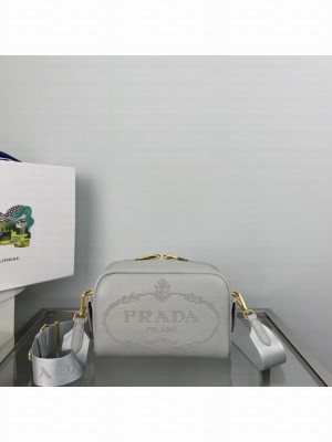 Prada Medium leather bag 1BH187 light gray