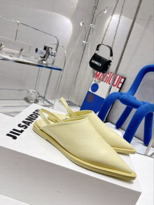 JIL SANDER Lambskin pointed toe Mule Flat Lemon
