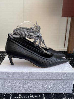 Dior D-Journey Lace-Up 4.5cm Pumps in Perforated Supple Lambskin with Lace Black