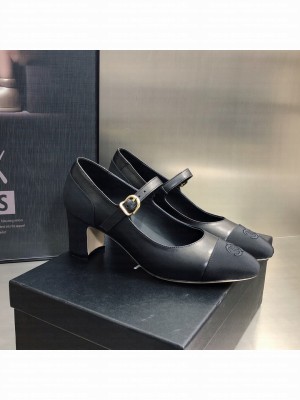Chanel Lambskin & Grosgrain Mary Janes Pumps 7cm Black 2022 Collection