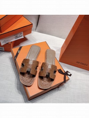 Hermes Oran Flat slippers with Ostrich Leather 089 2021 Collection