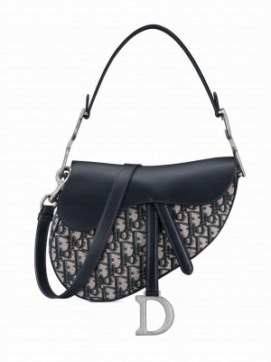 Christian Dior Saddle Bag with Strap Dark Blue