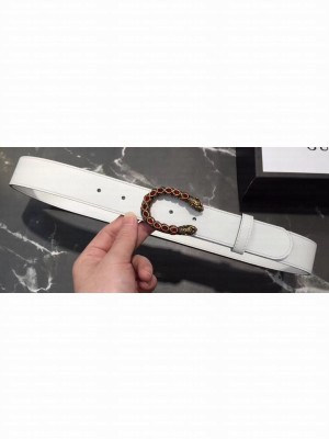 Gucci Width 3/3.5cm Leather Belt White with Red Crystal Dionysus Buckle
