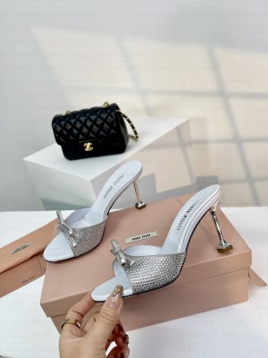 Miu Miu 85mm Crystal Embellished Mule Silver