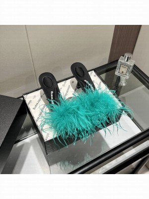 Alexander Wang lulu 85 feather slide sandal in satin Green 2022 Collection