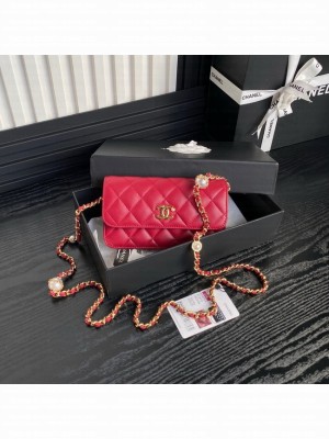 Chanel FLAP PHONE HOLDER WITH CHAIN AP4284 red