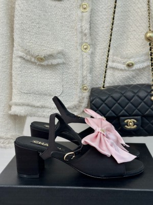 Chanel Satin 6cm Bow Sandals G45812 Black/Pink 2024