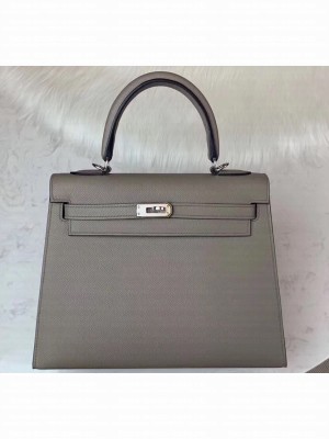 Hermes Kelly 25cm Bag in Original Epsom Leather Light Gray