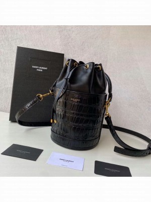Yves Saint Laurent IN CROCODILE-EMBOSSED LACQUERED LEATHER AND LAMBSKIN Y677825 black