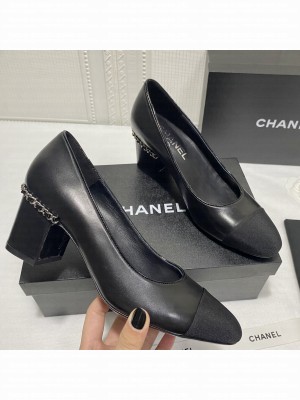 Chanel G37164 Laminated Lambskin Chain Pumps 6cm  Black 2021 Collection
