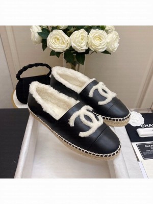 Chanel Shearling Fur Espadrilles Lambskin Leather Fall/Winter 2020  Collection, Black/White